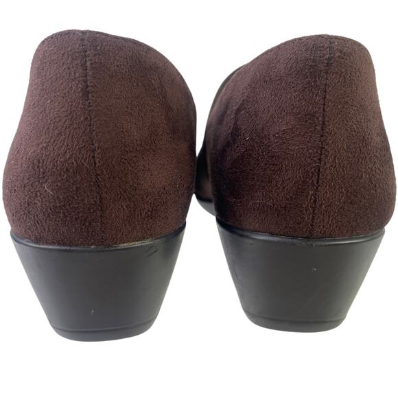 Michael Shannon Brown Suede Wedge Shoe 1.75" Heel Elastic Top Band Comfort S 8 - Picture 6 of 10